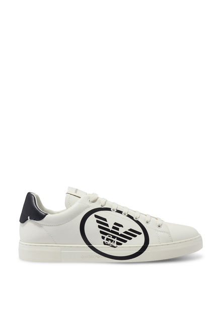 Contrast Logo Leather Sneakers